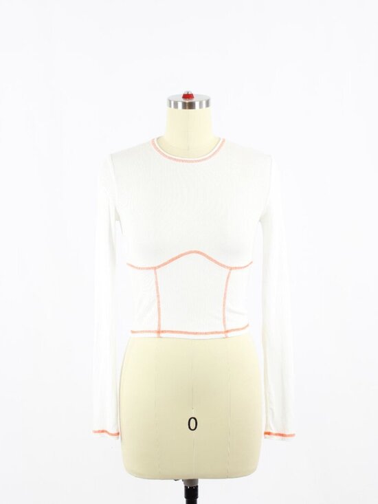 Aritzia Tops - Aritzia SUNDAY BEST Dove White Modal Ribbed Jersey Orange Seam T-Shirt, Size XS